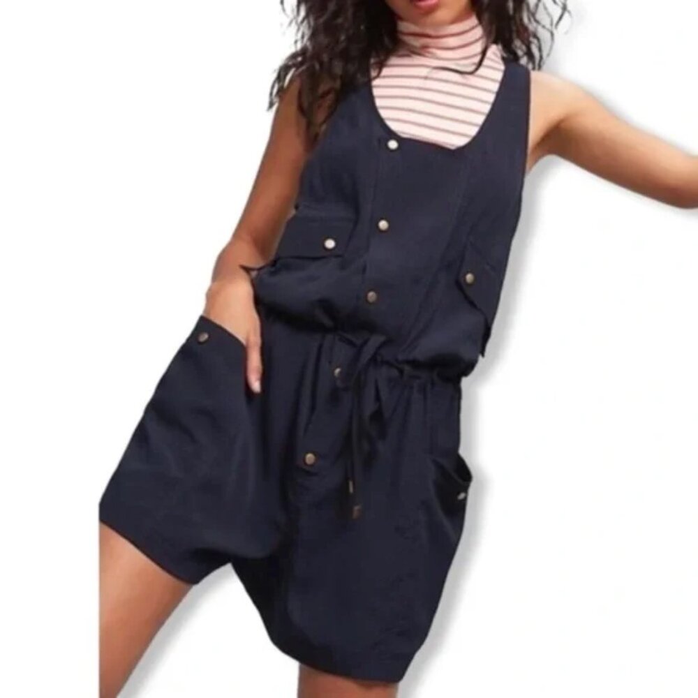 Anthropologie Elevenses Dree Utility Romper NWOT Jumpsuit Overalls Blue